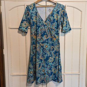 prAna Paisley Faux Wrap Dress Large Blue EUC